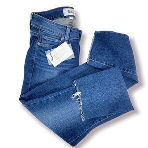 Paige Kyle Crop Raw Hem Denay Skinny Blue Denim Jeans Size 24 NWT Cut 232134